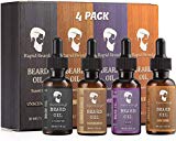Beard Oil Conditioner Growth 4 Pack - Coffret cadeau de variétés naturelles - Non parfumé, bois de santal, arbre à thé et menthe revitalisant, hydratant, adoucissant Entretien des barbes et moustaches pour hommes
